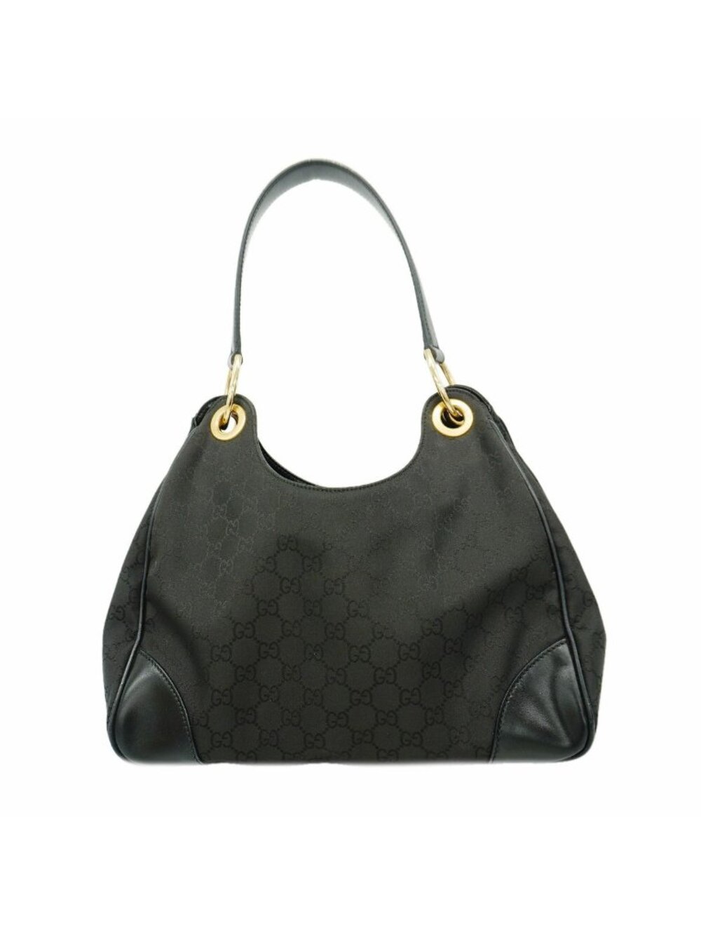 Gucci Shoulder Bag GG Nylon Black Champagne Gold